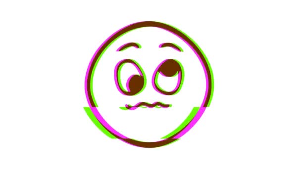 Stupid Sad Emoticon Glitch Effect Cartoon Face Animation Emoji Motion — Stock Video