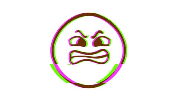 Emoticon Irritado Com Efeito Falha Animação Facial Dos Desenhos Animados — Vídeo de Stock
