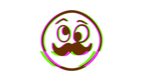 Mustachioed Stupid Emoticon Cartoon Face Animation Emoji Motion Graphics — Stock Video
