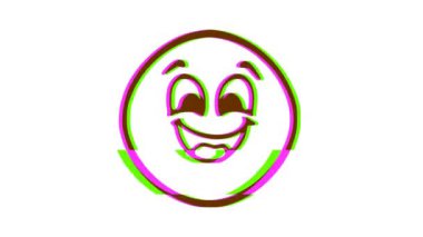 Arıza efektli mutlu komik yüz ifadesi. Çizgi film yüz animasyonu, Emoji hareket grafikleri