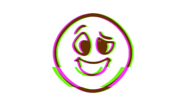 Ευτυχισμένο Emoticon Επίδραση Δυσλειτουργία Κινούμενα Σχέδια Προσώπου Γραφικά Κίνησης Emoji — Αρχείο Βίντεο