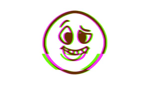 Happy Emoticon Glitch Effect Cartoon Face Animation Emoji Motion Graphics — Stock Video