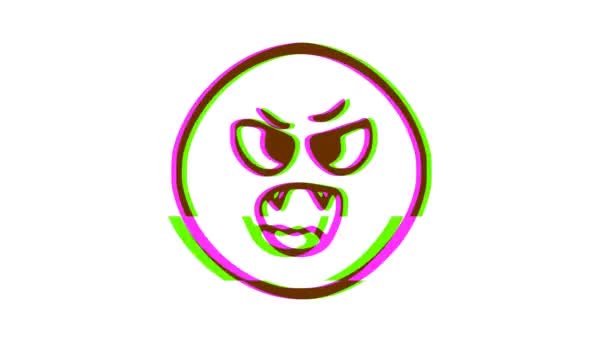 Angry Emoticon Glitch Effect Cartoon Face Animation Emoji Motion Graphics — Stock Video