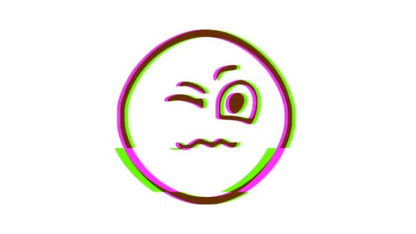 Sorglig Blinkande Emoticon Med Glitch Effekt Tecknad Ansikte Animation Emoji — Stockvideo