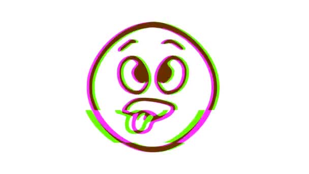 Смешное Лицо Показывающее Язык Эффектом Глюка Мультфильм Лицо Анимации Эмодзи — стоковое видео