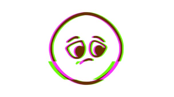 Smutna Emotikona Twarzy Efektem Usterki Animacja Twarzy Kreskówki Emoji Grafika — Wideo stockowe