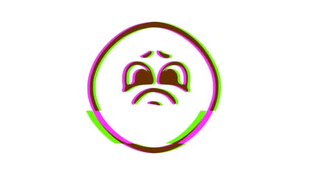 Trauriges Emoticon Mit Glitch Effekt Zeichentrick Gesicht Animation Emoji Bewegungsgrafik — Stockvideo
