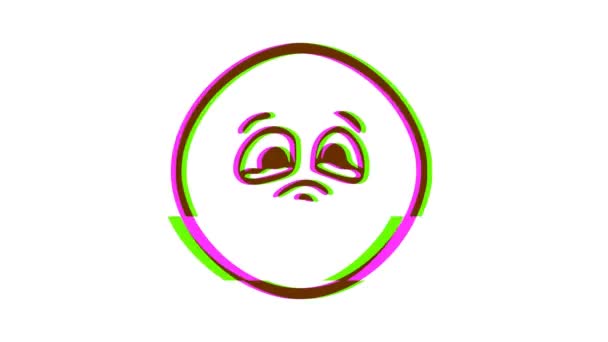 Sad Emoticon Glitch Effect Cartoon Face Animation Emoji Motion Graphics — Stock Video