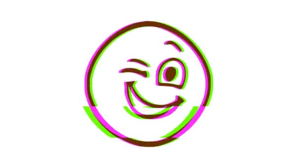 Mrkající Veselá Tvář Emotikon Chybovým Efektem Animace Kreslených Tváří Pohybová — Stock video
