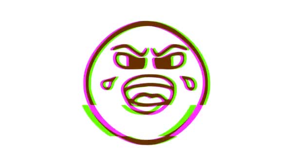 Gråter Ansikte Emoticon Med Glitch Effekt Tecknad Ansikte Animation Emoji — Stockvideo