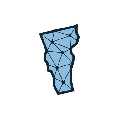 Vermont eyalet haritası, beyaz arka planda izole edilmiş çizgiler ve noktalardan oluşan çokgen çizimler. ABD devlet düşük poli tasarımı