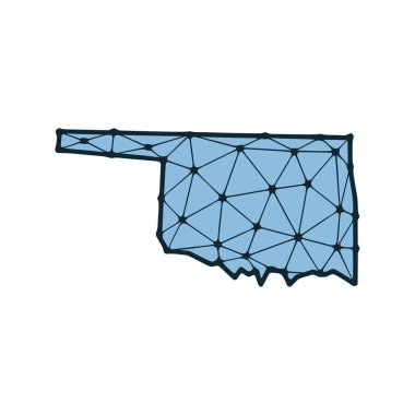 Oklahoma eyaleti haritası beyaz arka planda izole edilmiş çizgiler ve noktalardan oluşan çokgen çizimler. ABD devlet düşük poli tasarımı