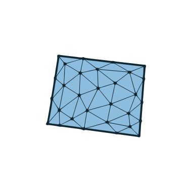 Wyoming eyalet haritası beyaz arkaplanda izole edilmiş çizgiler ve noktalardan oluşan çokgen çizimler. ABD devlet düşük poli tasarımı