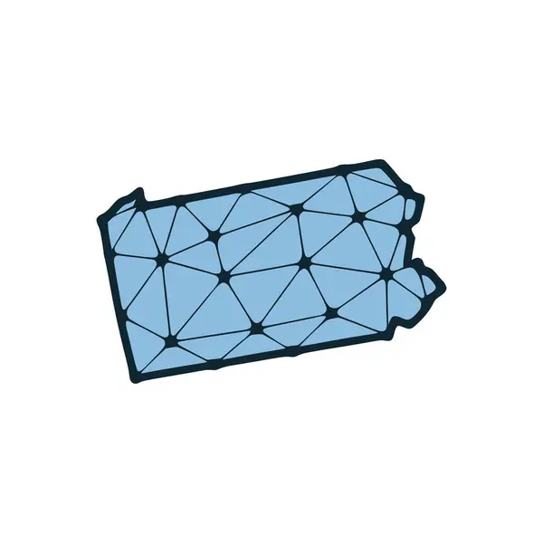 Pennsylvania Statliga Kartan Polygonal Illustration Linjer Och Prickar Isolerade Vit — Stock vektor