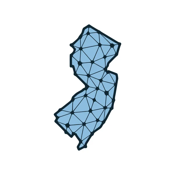New Jersey Delstatskarta Polygonal Illustration Linjer Och Prickar Isolerade Vit — Stock vektor