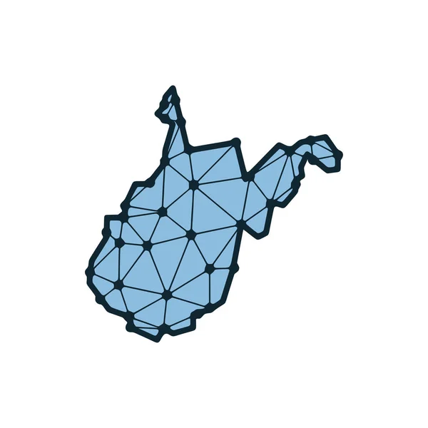 ウェストバージニア州の地図は 白い背景に隔離された線と点で作られた多角形のイラストです 米国の州の低ポリデザイン — ストックベクタ