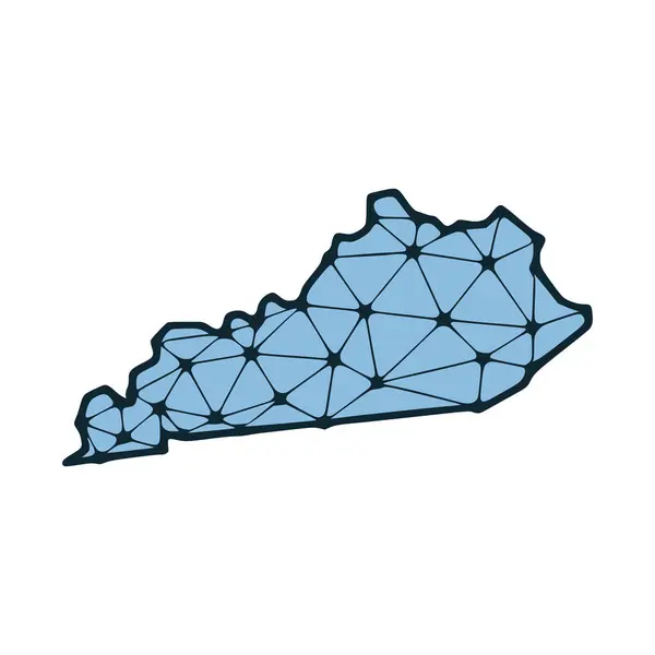 Kentuckys Statskarta Polygonal Illustration Gjord Linjer Och Prickar Isolerad Vit — Stock vektor