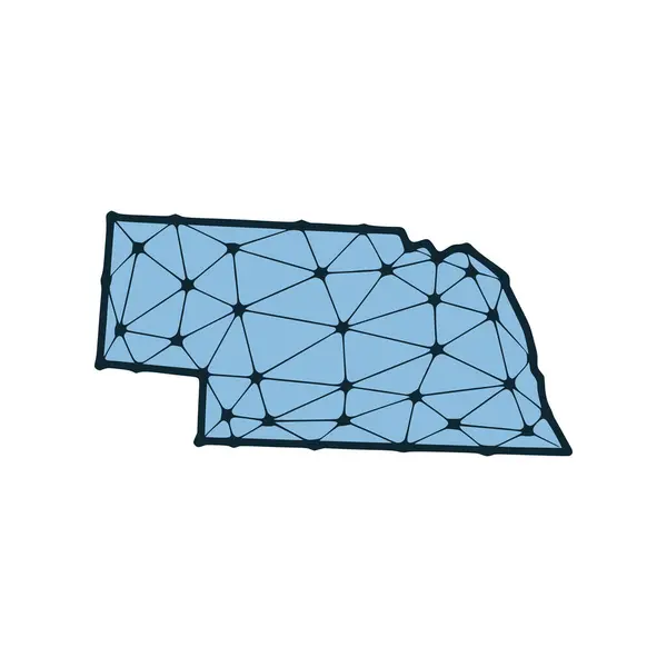 Nebraska Statskarta Polygonal Illustration Linjer Och Prickar Isolerad Vit Bakgrund — Stock vektor