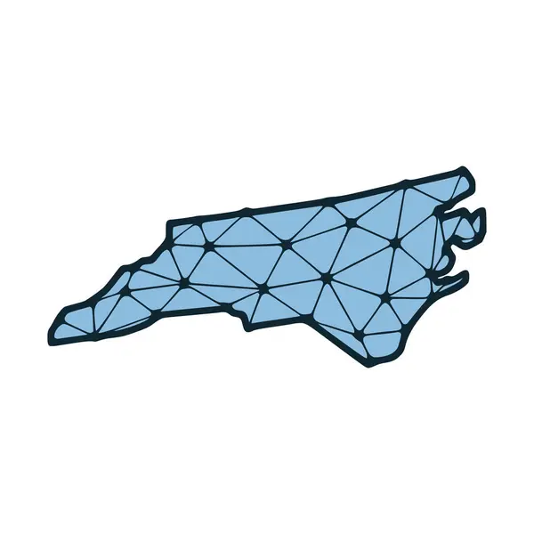 ノースカロライナ州の地図は 白い背景に隔離された線と点で作られた多角形のイラストを示している 米国の州の低ポリデザイン — ストックベクタ