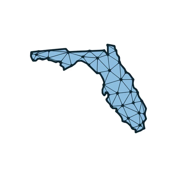Florida Delstatskarta Polygonal Illustration Linjer Och Prickar Isolerad Vit Bakgrund — Stock vektor