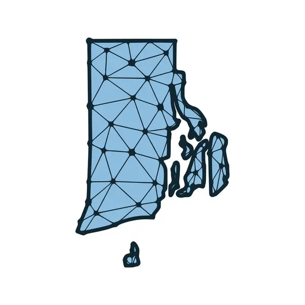 Rhode Island Statskarta Polygonal Illustration Linjer Och Prickar Isolerad Vit — Stock vektor