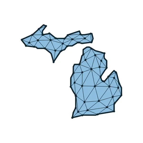 Michigan Stato Mappa Illustrazione Poligonale Fatta Linee Punti Isolato Sfondo — Vettoriale Stock