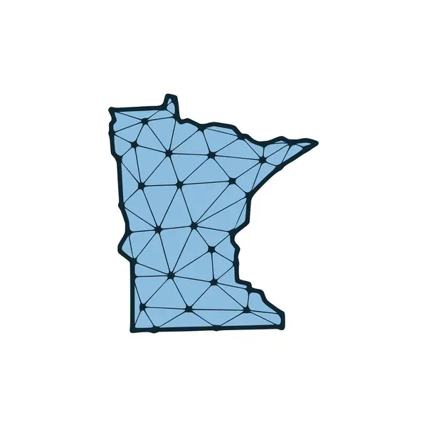 Minnesota Statskarta Polygonal Illustration Linjer Och Prickar Isolerad Vit Bakgrund — Stock vektor