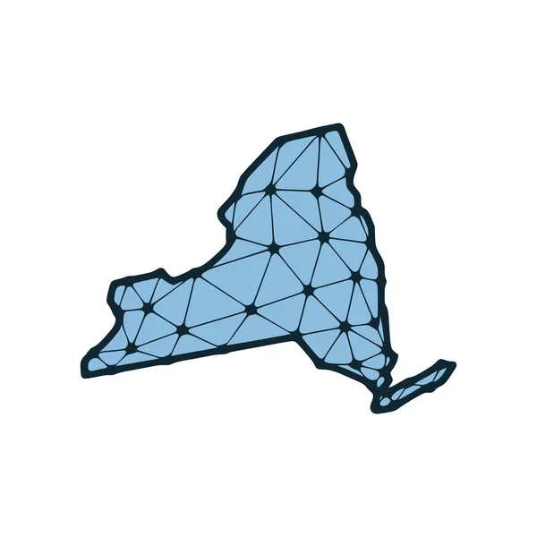 New York Delstatskarta Polygonal Illustration Linjer Och Prickar Isolerade Vit — Stock vektor