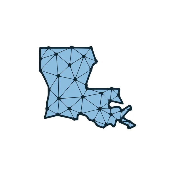 Louisiana State Map Polygonal Illustration Linjer Och Prickar Isolerade Vit — Stock vektor