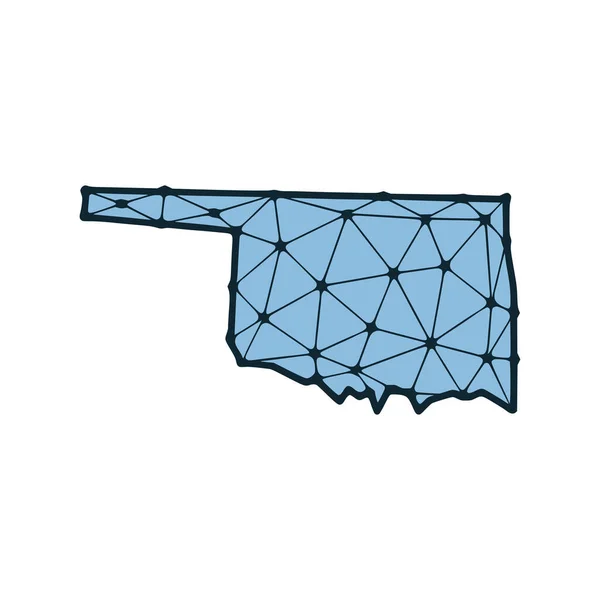 オクラホマ州の州図は 白い背景に単離された線と点で作られた多角形のイラストをマップします 米国の州の低ポリデザイン — ストックベクタ