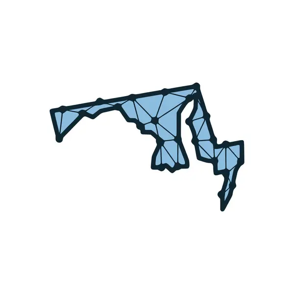 Maryland Staten Karta Polygonal Illustration Linjer Och Prickar Isolerade Vit — Stock vektor