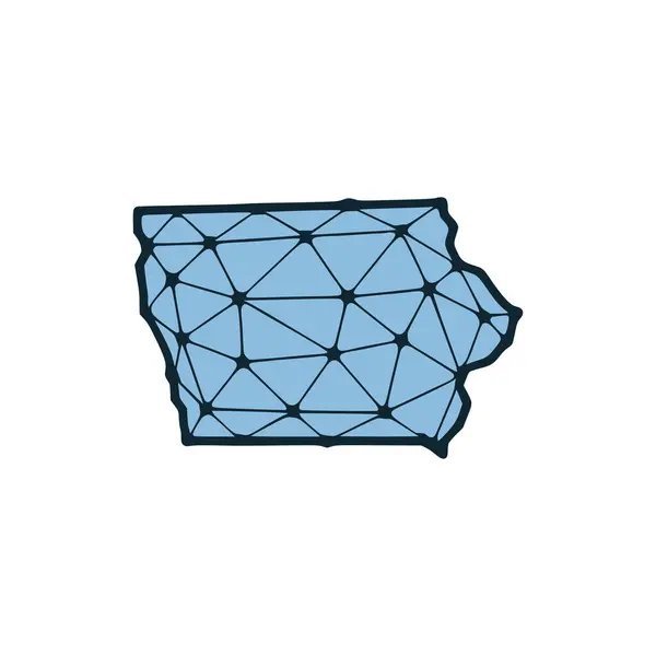 Iowa State Map Polygonal Illustration Linjer Och Prickar Isolerad Vit — Stock vektor
