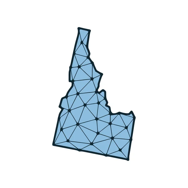 Idaho Statskarta Polygonal Illustration Linjer Och Prickar Isolerad Vit Bakgrund — Stock vektor