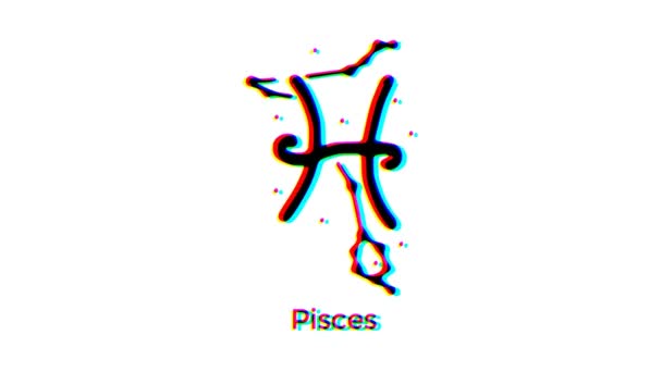 Pisces Zodiac Sign Glitch Effect White Background Astrological Constellation Motion — Stock Video
