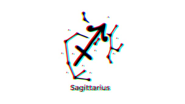Sagittarius Zodiac Glitch Effect White Background Astrological Constellation Motion Graphics — Stock Video