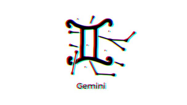 Gemini Zodiac Tecken Med Glitch Effekt Vit Bakgrund Astrologisk Konstellation — Stockvideo
