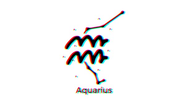 Znak Zodiaku Aquarius Efektem Usterki Białym Tle Astrologiczna Konstelacja Ruchu — Wideo stockowe