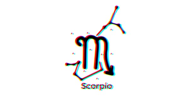 Знак Зодиака Scorpio Эффектом Глюка Белом Фоне Графика Движения Астрологического — стоковое видео