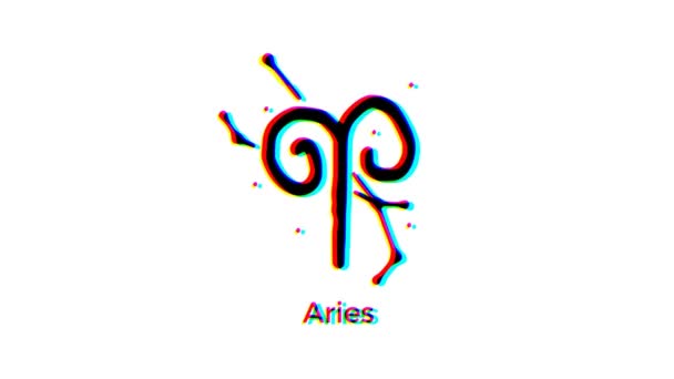 Aries Znamení Zvěrokruhu Chybovým Efektem Bílém Pozadí Astrologická Grafika Pohybu — Stock video