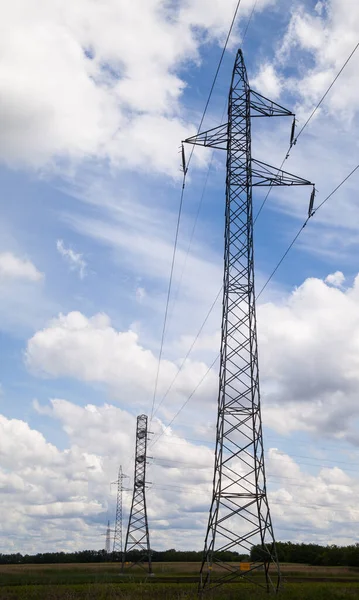 Elektřina Pylonové Vedení Vysílací Věže Při Západu Slunce Vysokonapěťová Věž — Stock fotografie