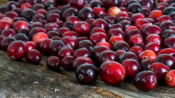Cranberry Achtergrond Rustieke Houten Achtergrond Met Tekstruimte — Stockfoto