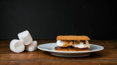 Şekerlemeli kraker ve beyaz tabakta çikolata ve fotokopi alanı.