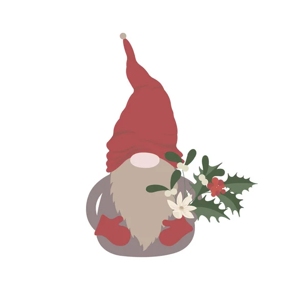 Gnome Med Vinterbukett Julen Vektor Illustration — Stock vektor