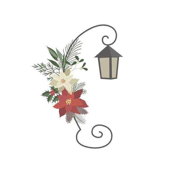 Decoratie Met Winterplanten Kersttijd Vector Illustratie — Stockvector