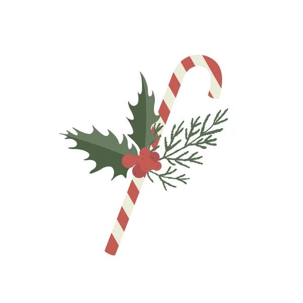 Kerstsnoep Met Holly Vector Illustratie — Stockvector