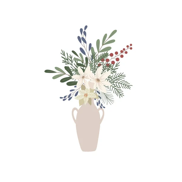 Strauß Mit Weißen Blumen Der Vase Vektorillustration — Stockvektor