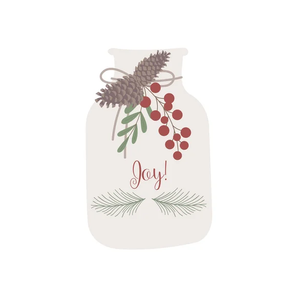Vaso Com Decoração Floral Natal Ilustração Vetorial — Vetor de Stock