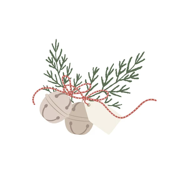 Χριστουγεννιάτικες Καμπάνες Πράσινα Κλαδιά Εικονογράφηση Διανύσματος — Διανυσματικό Αρχείο