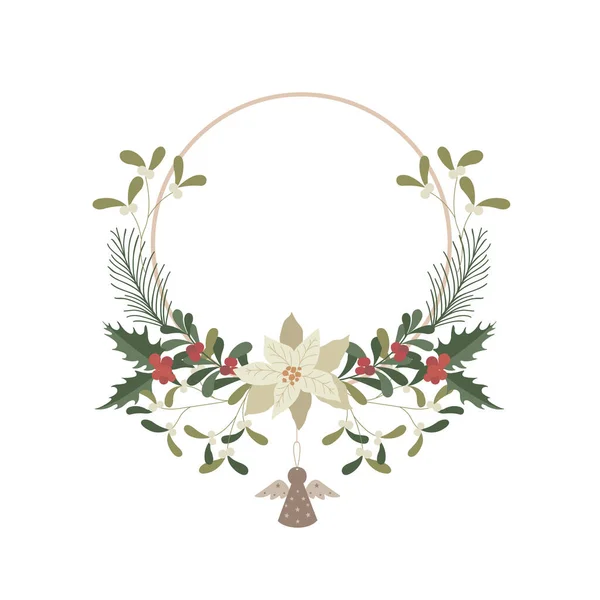 Weihnachtskranz Mit Weißem Weihnachtsstern Vektorillustration — Stockvektor
