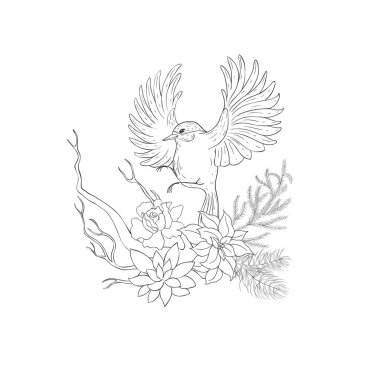 Kış Buketli Titmouse Bird. Noel süslemesi. Vektör.